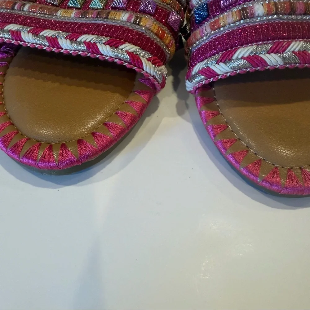 Bamboo Multicolor Beaded Slide Sandals Size 6 / EU 36 Boho Luxe Statement Slides